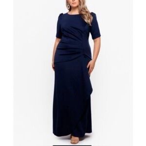 Xscape Dark Navy Twist-Waist Maxi Dress